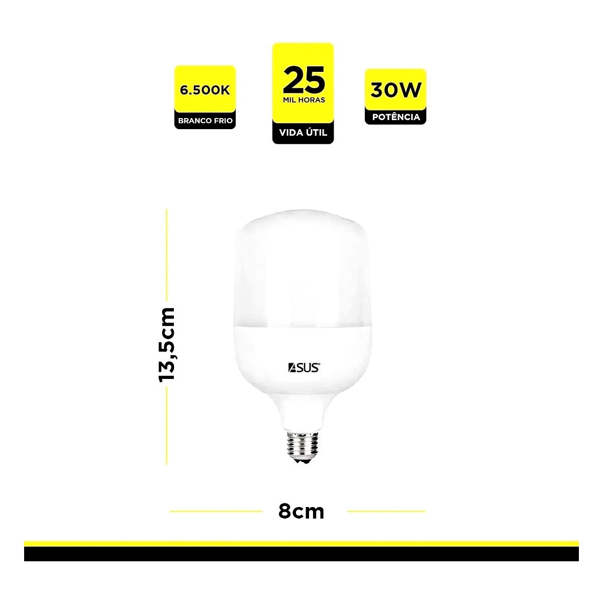 Lâmpada LED 30W Asus E27 branca potente para iluminação residencial e comercial na Led Maricá RJ.