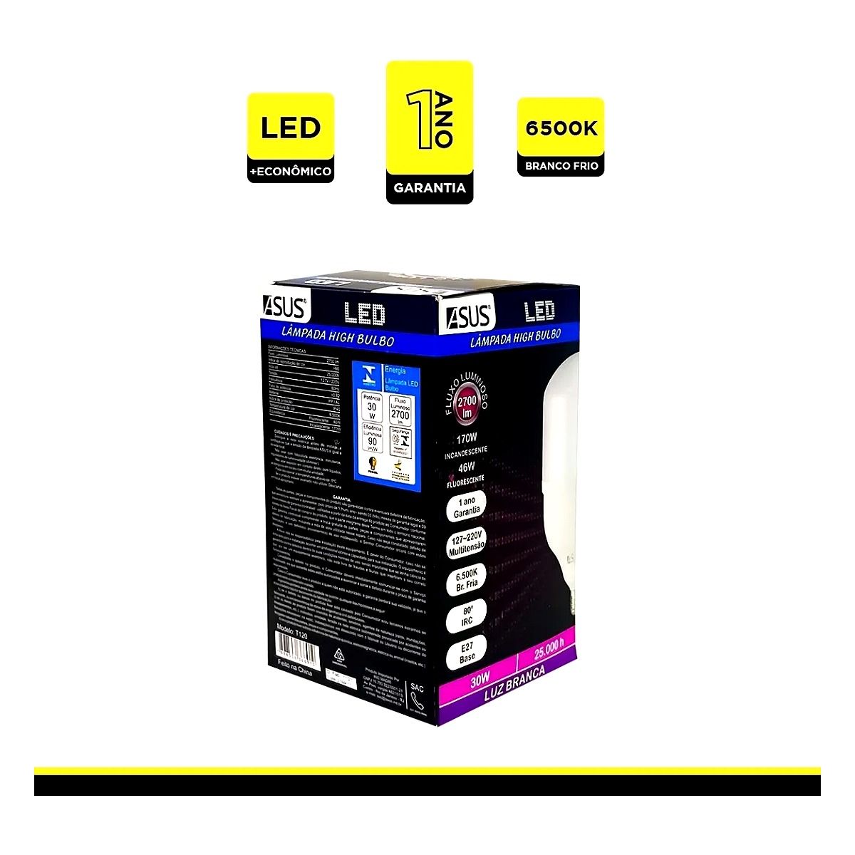 Lampada LED 30W ASUS base E27 branca potente para iluminacao residencial e comercial Led Marica Rio de Janeiro