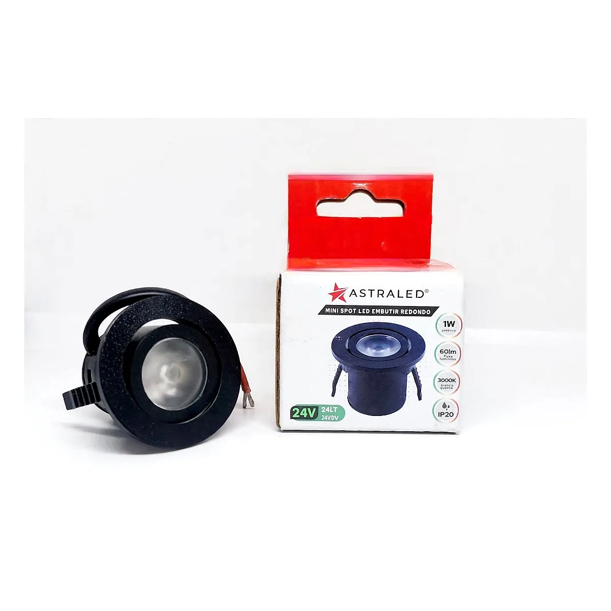 Mini Spot LED Embutir Redondo Astraled Preto 1W 3000K Mini spot LED de embutir redondo Astraled preto 1W 3000K para iluminação decorativa em Maricá RJ.