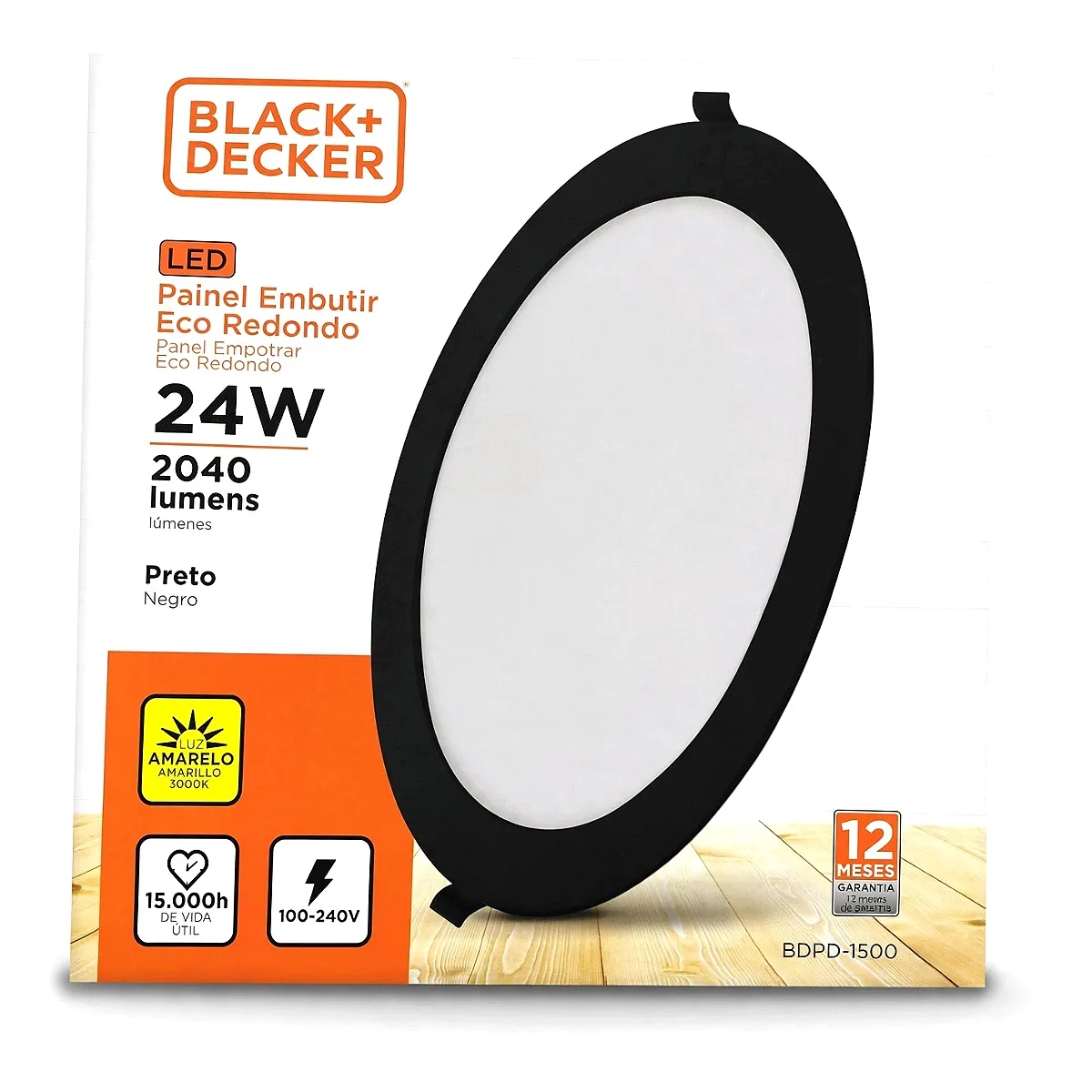 Painel B+D Embutir 24W Preto - 3000k Painel B+D Embutir 24W Preto - 3000k — Led Maricá