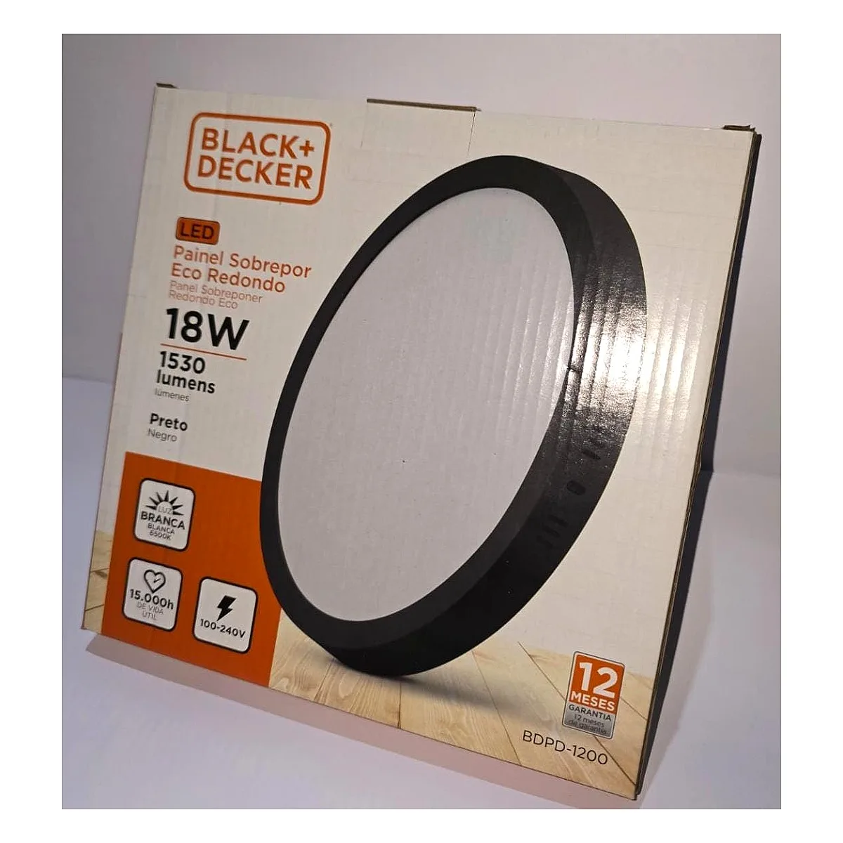 Painel LED Black Decker Sobrepor Redondo 18w Preto 6500k Painel LED Black Decker sobrepor redondo 18w preto luz branca 6500k em Maricá RJ