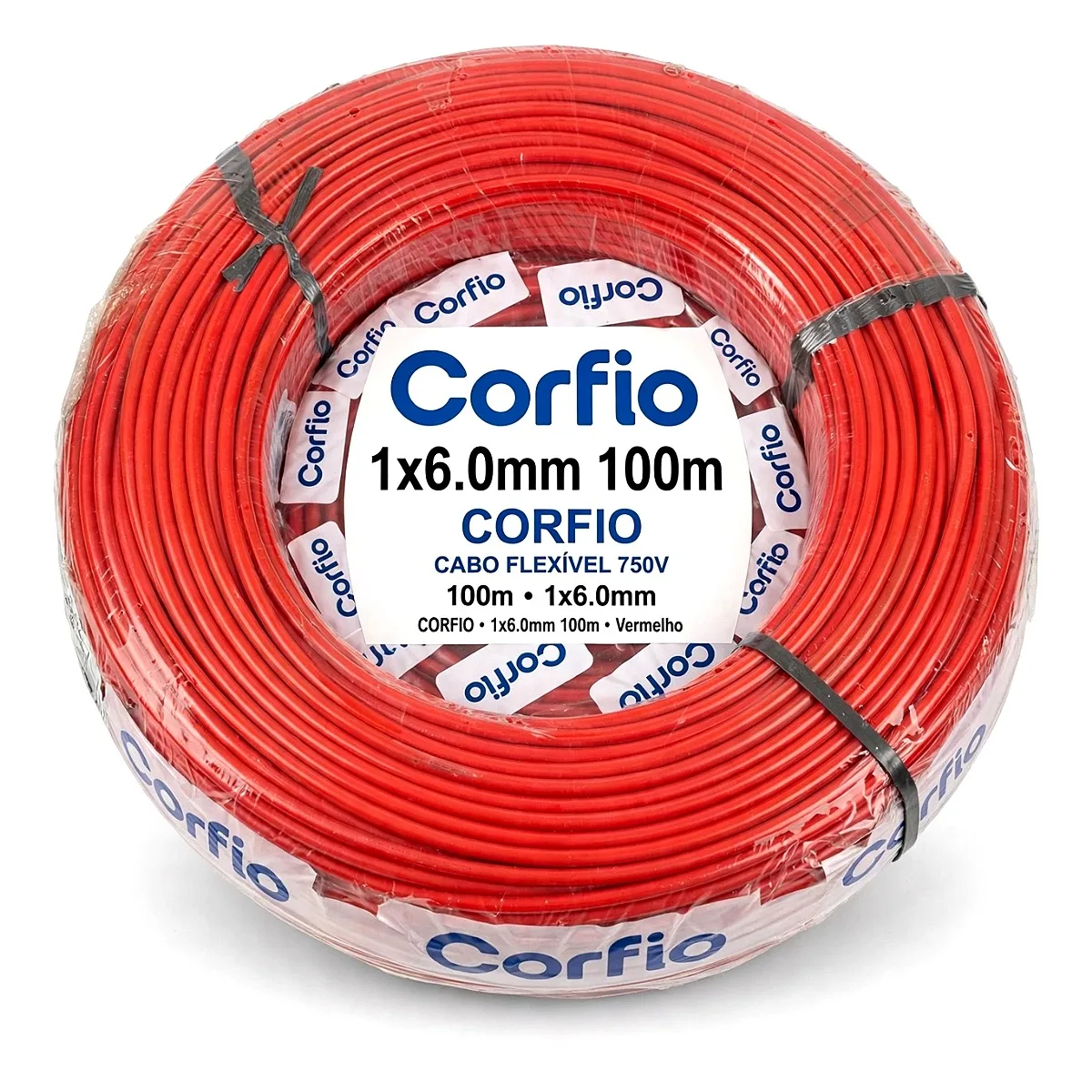 Cabo Flexível Corfio 6,0mm 750V 100 Metros Rolo de fio elétrico Corfio 6mm com 100 metros flexível na cor vermelha para instalações elétricas na Led Maricá RJ.