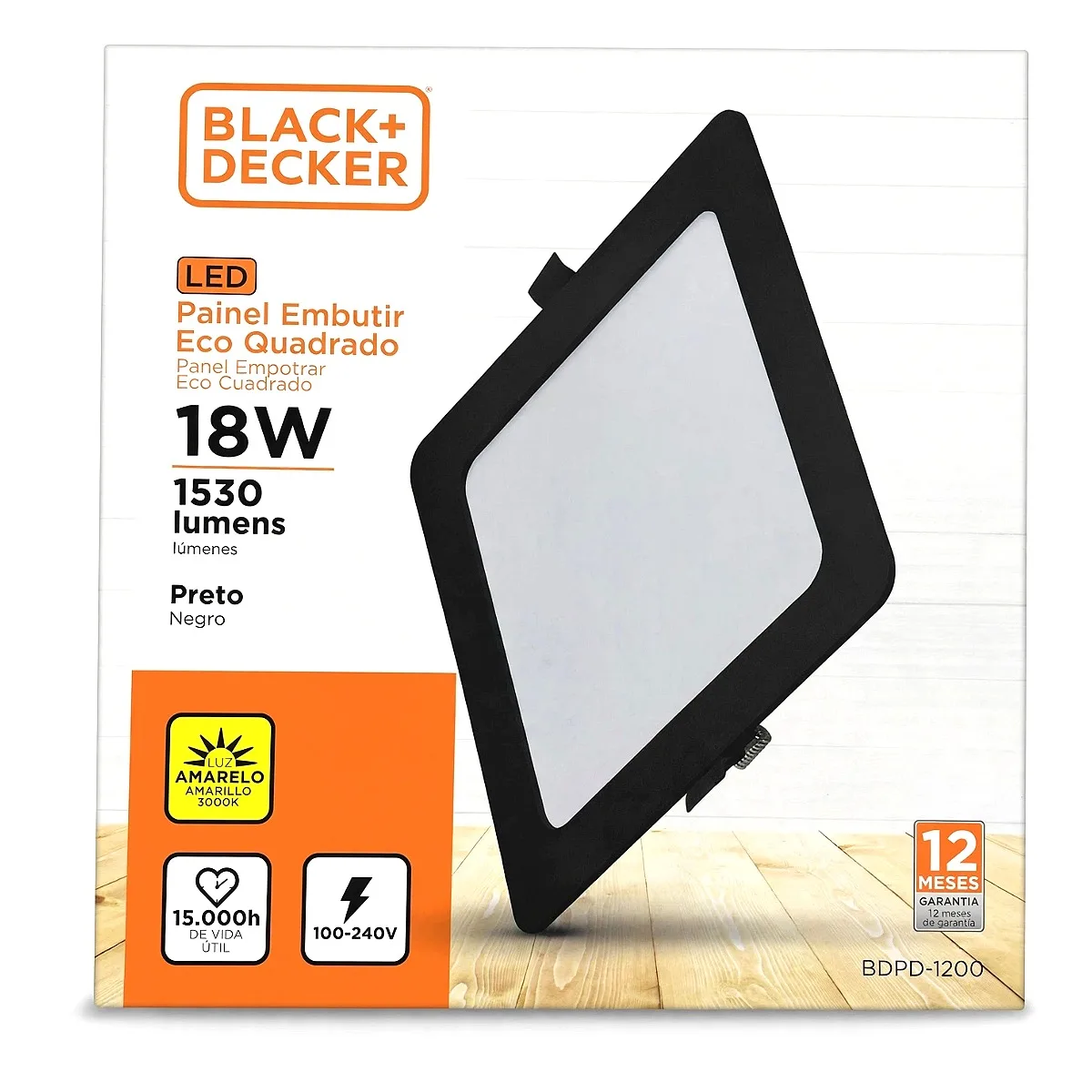Painel Embutir B+D Quadrado Preto 18W - 3000k Painel Embutir B+D Quadrado Preto 18W - 3000k — Led Maricá