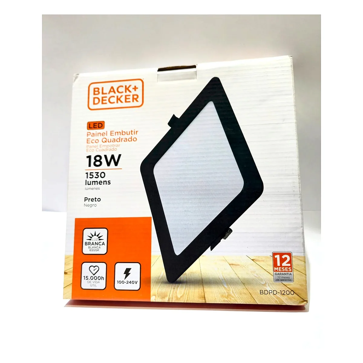 Painel LED Black Decker Quadrado Embutir 18W Preto 6500K Painel LED Black Decker de embutir quadrado 18w preto 6500k em Maricá RJ