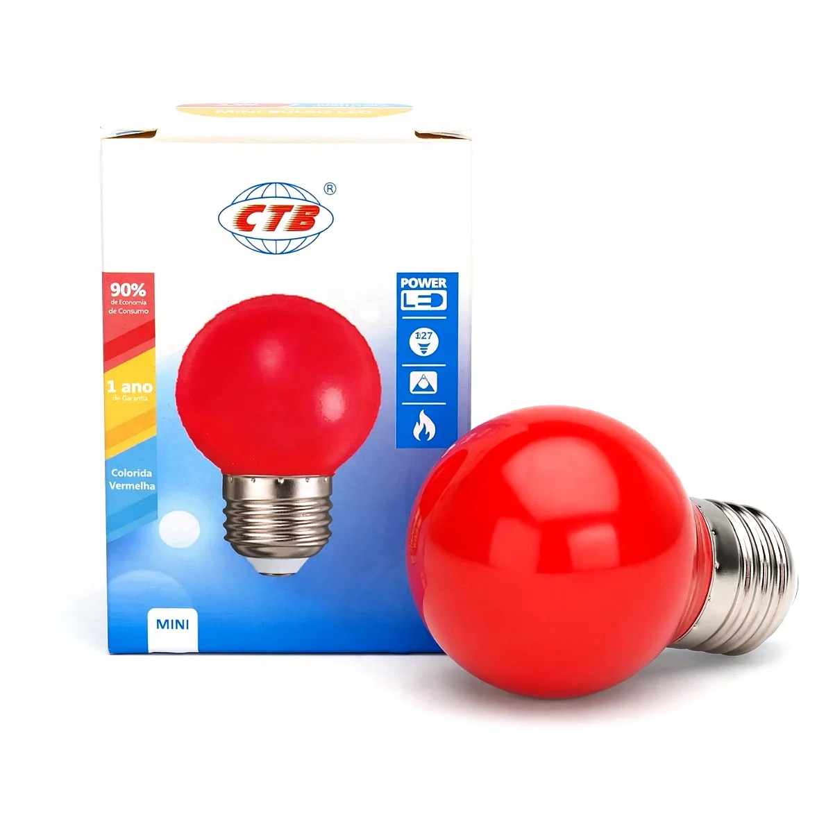 Lâmpada Bolinha LED 1W CTB Vermelha 127V Lâmpada bolinha LED 1W CTB vermelha E27 para decoração na Led Maricá RJ.