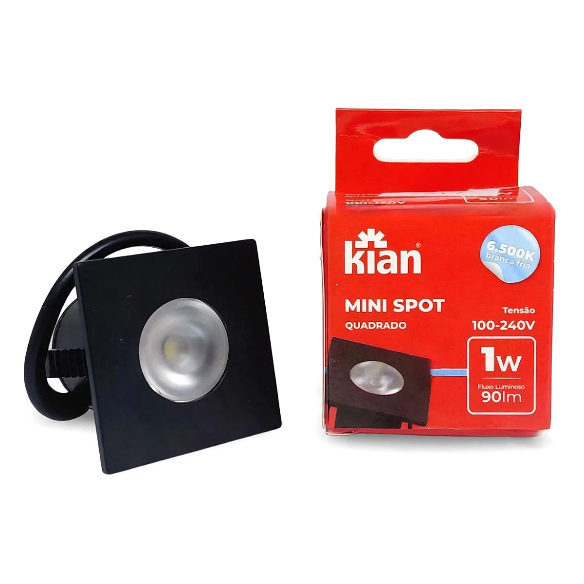 Mini Spot Embutir Quadrado Kian Preto 1W 6500K Mini spot LED embutir quadrado Kian preto 1W 6500K para marcenaria e nichos na Led Maricá RJ