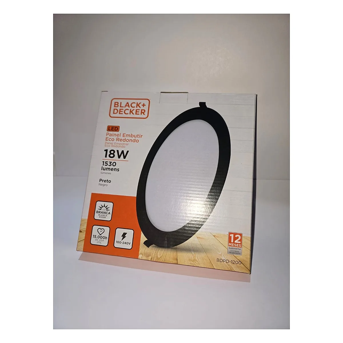 Painel LED Embutir Redondo 18W Preto Black + Decker 6500K Painel LED Black e Decker embutir redondo 18W luz branca 6500K preto da Led Maricá RJ