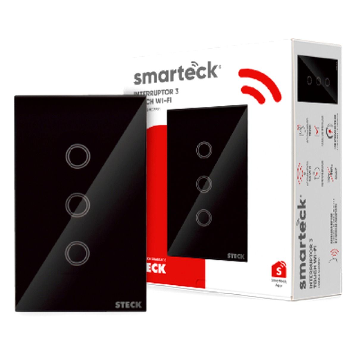Interruptor 3 Touch Wi-Fi - Preto