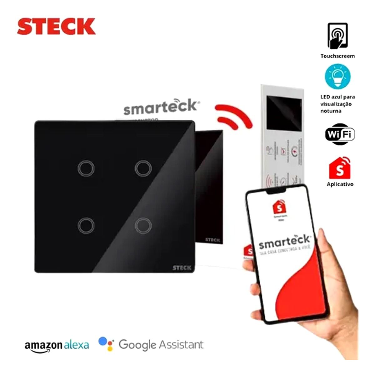 Interruptor 4 Touch Wi-Fi - Preto