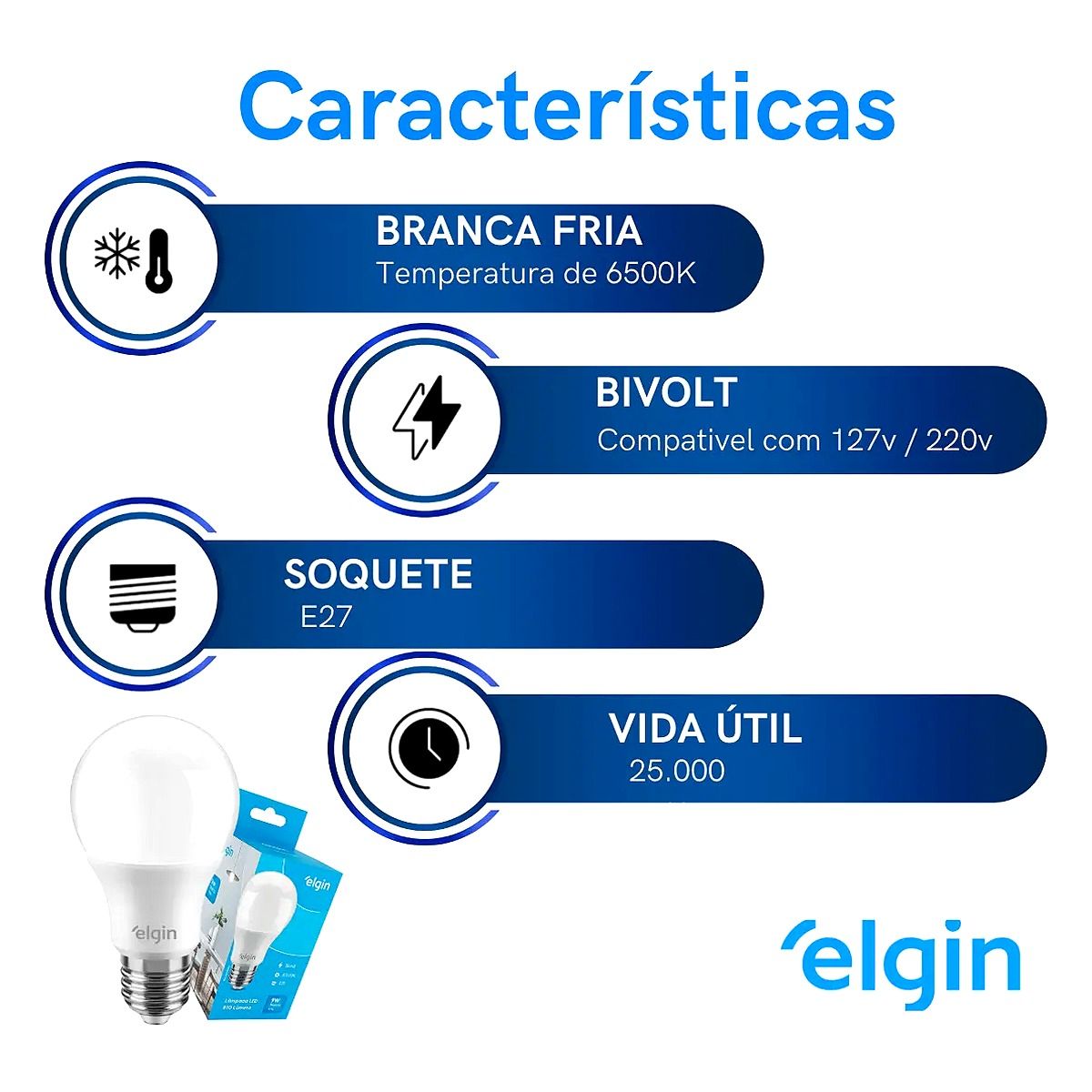 Lampada LED Elgin 9W Bulbo A60 bivolt branca instalada em residência de Maricá RJ.