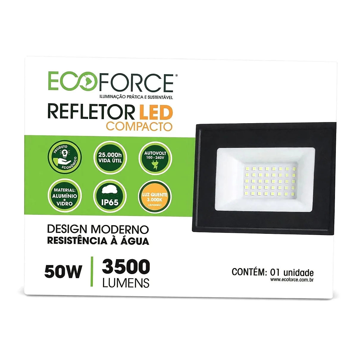 Refletor 50W EcoForce 3000K Refletor LED 50W EcoForce 3000K luz quente bivolt Led Maricá RJ