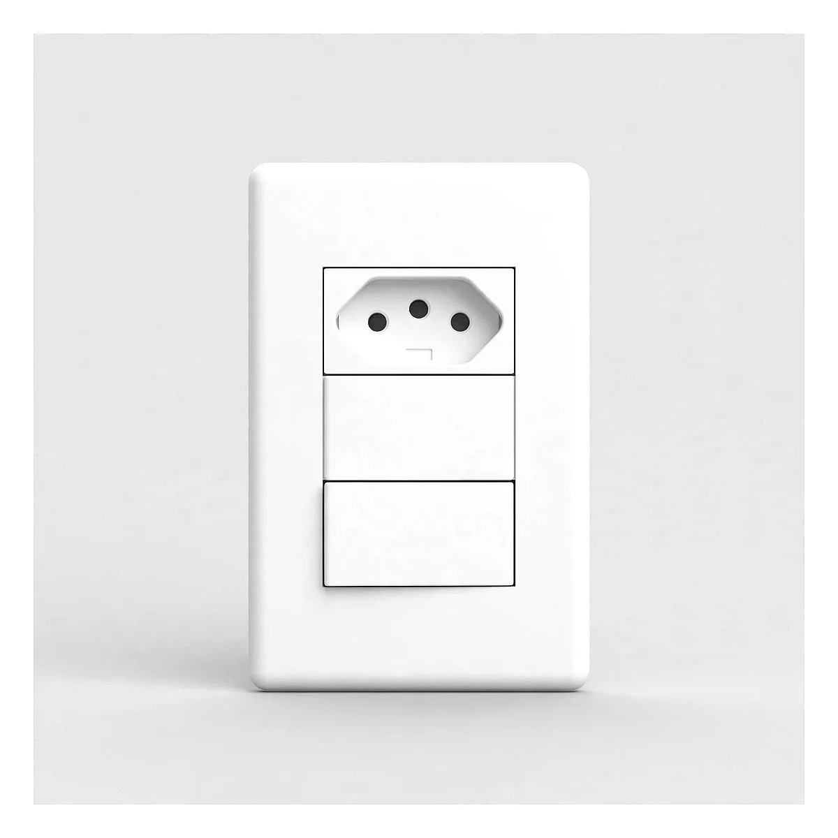 Conjunto 4x2 Steck Stella 2 Interruptores + 1 Tomada 10A Conjunto 4x2 Steck Stella com 2 interruptores simples e 1 tomada 10A na Led Maricá.