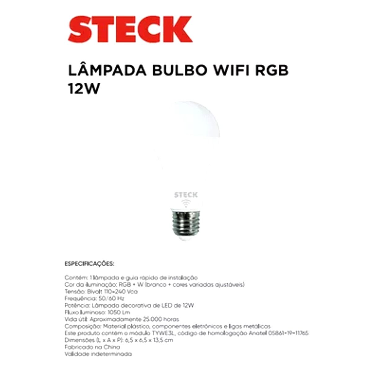 Lâmpada Led RGBW Wi-Fi 12W 2