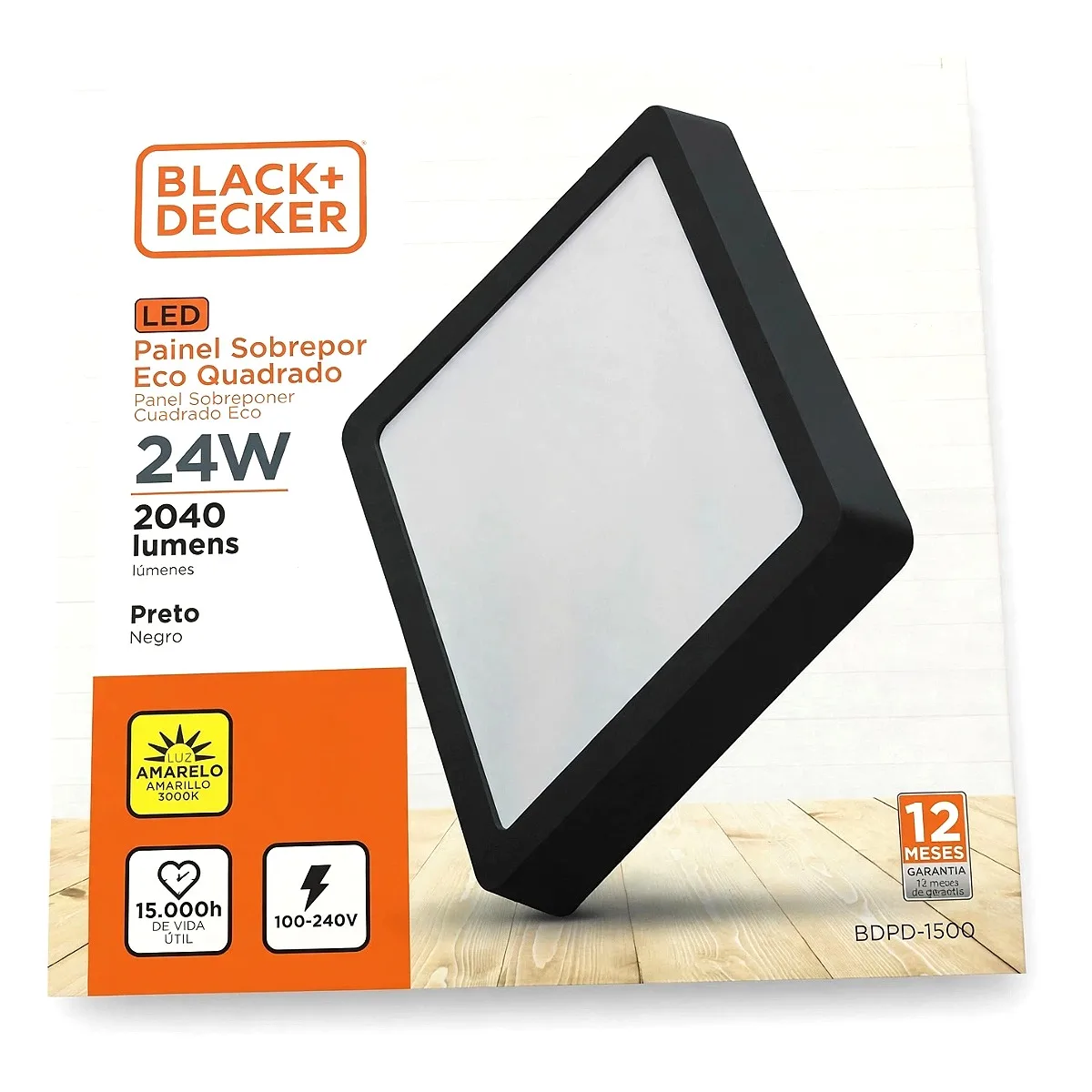 Painel Sobrepor B+D Quadrado Preto 24W - 3000k Painel Sobrepor B+D Quadrado Preto 24W - 3000k — Led Maricá