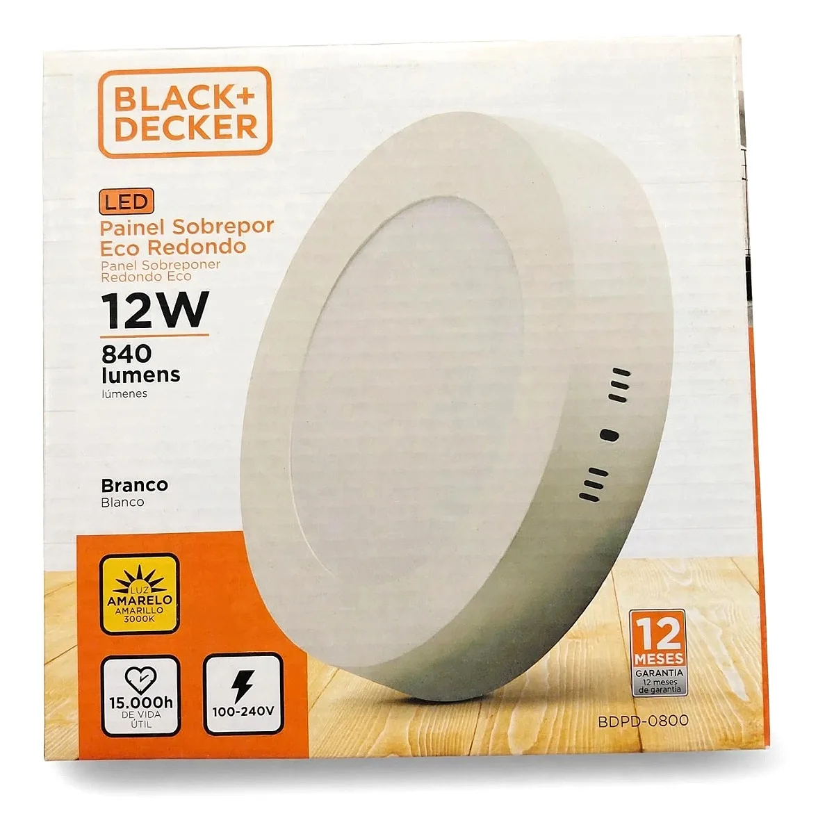 Painel de Sobrepor LED 12W Black Decker 3000k Painel LED de sobrepor 12W Black Decker luz quente 3000k redondo para iluminação residencial em Maricá RJ.