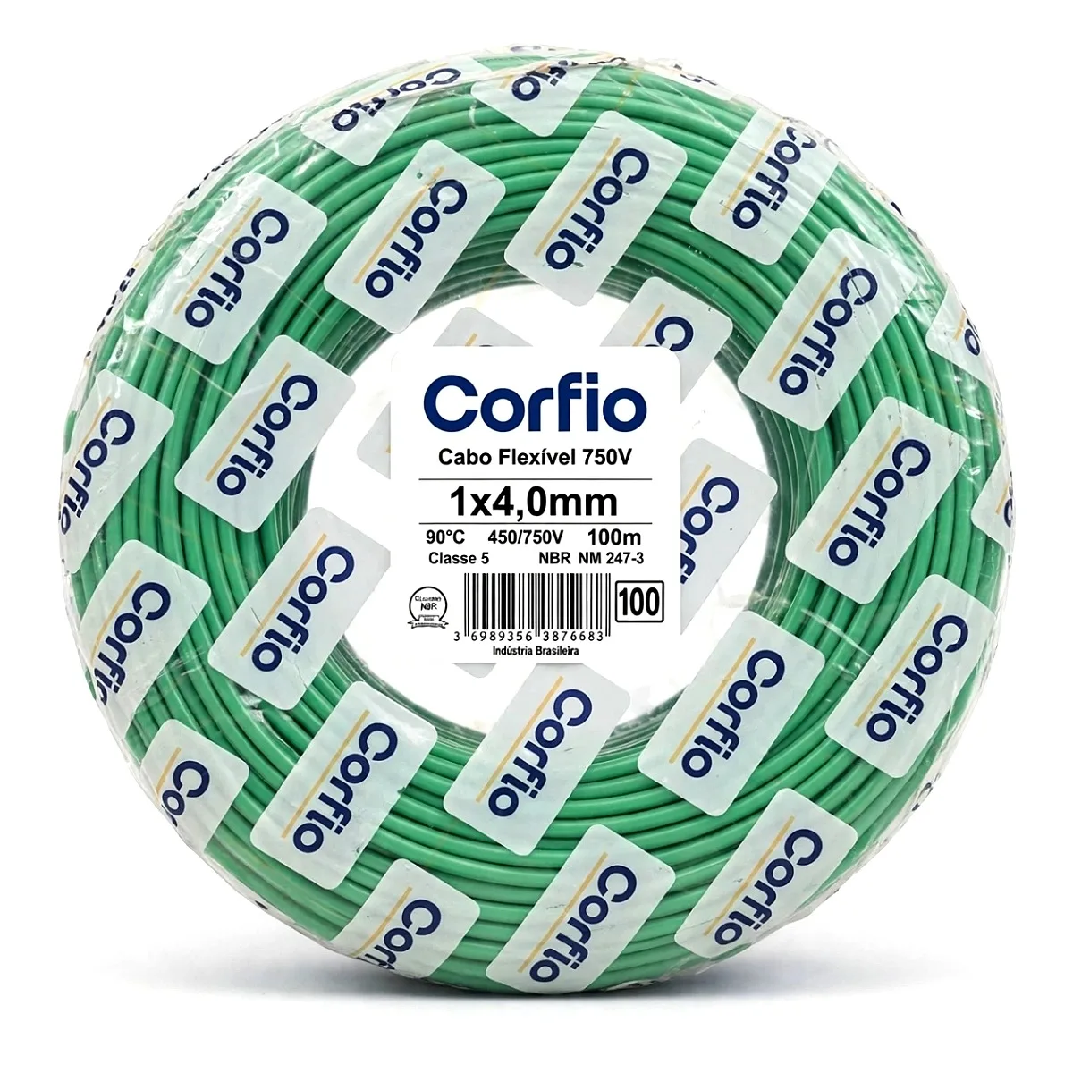 Cabo Flexível Corfio 4,0mm 750V 100 Metros Rolo de cabo flexível 4mm Corfio 100 metros preto para instalações elétricas na Led Maricá RJ.