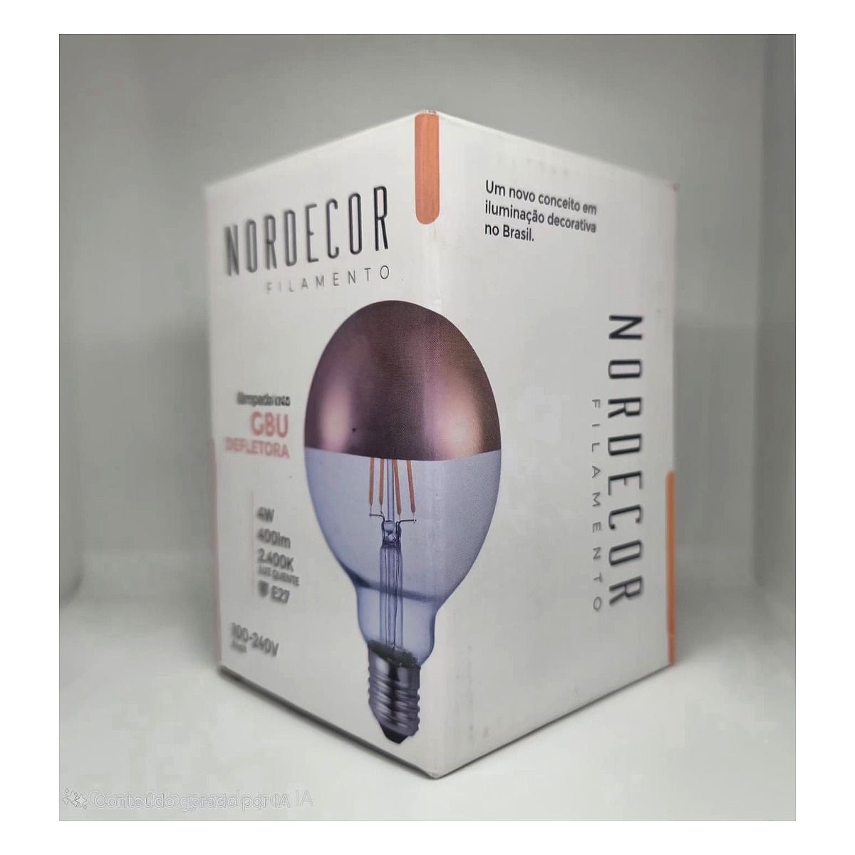 Lampada LED G80 filamento defletora bocal E27 2700K 4W da Led Marica em detalhe lateral