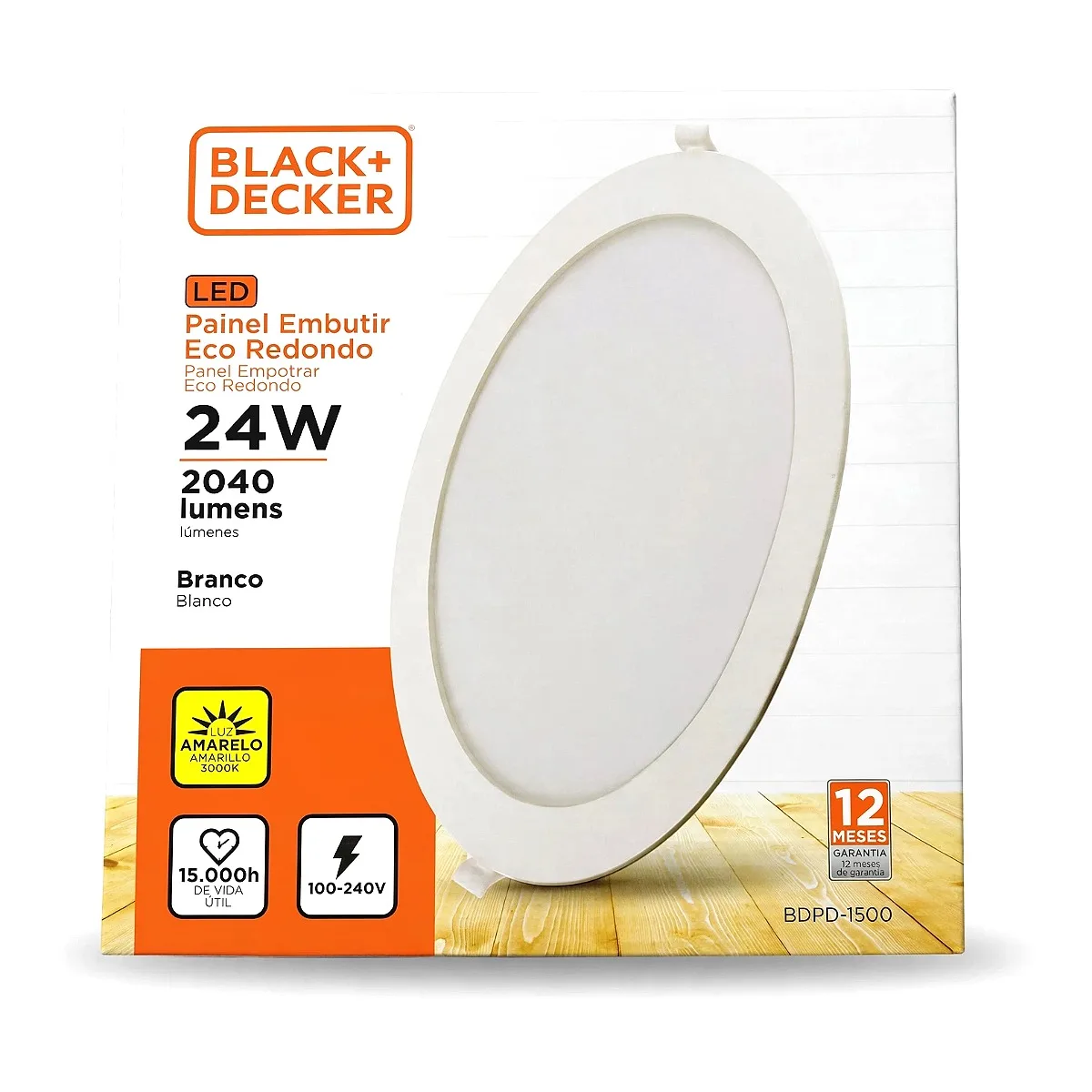Painel LED Black Decker 24W Embutir 3000k Painel LED Black Decker 24W de embutir luz quente 3000k na Led Maricá RJ