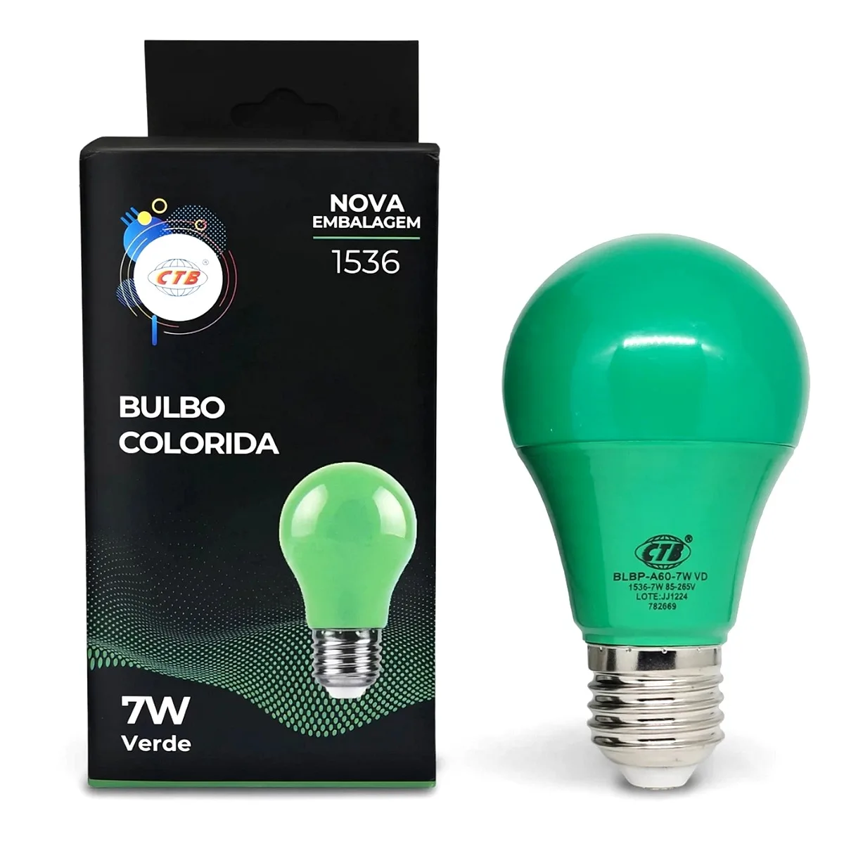 Lâmpada Bulbo LED 7W Verde CTB Lâmpada bulbo LED 7W E27 verde CTB para decoração na Led Maricá RJ.