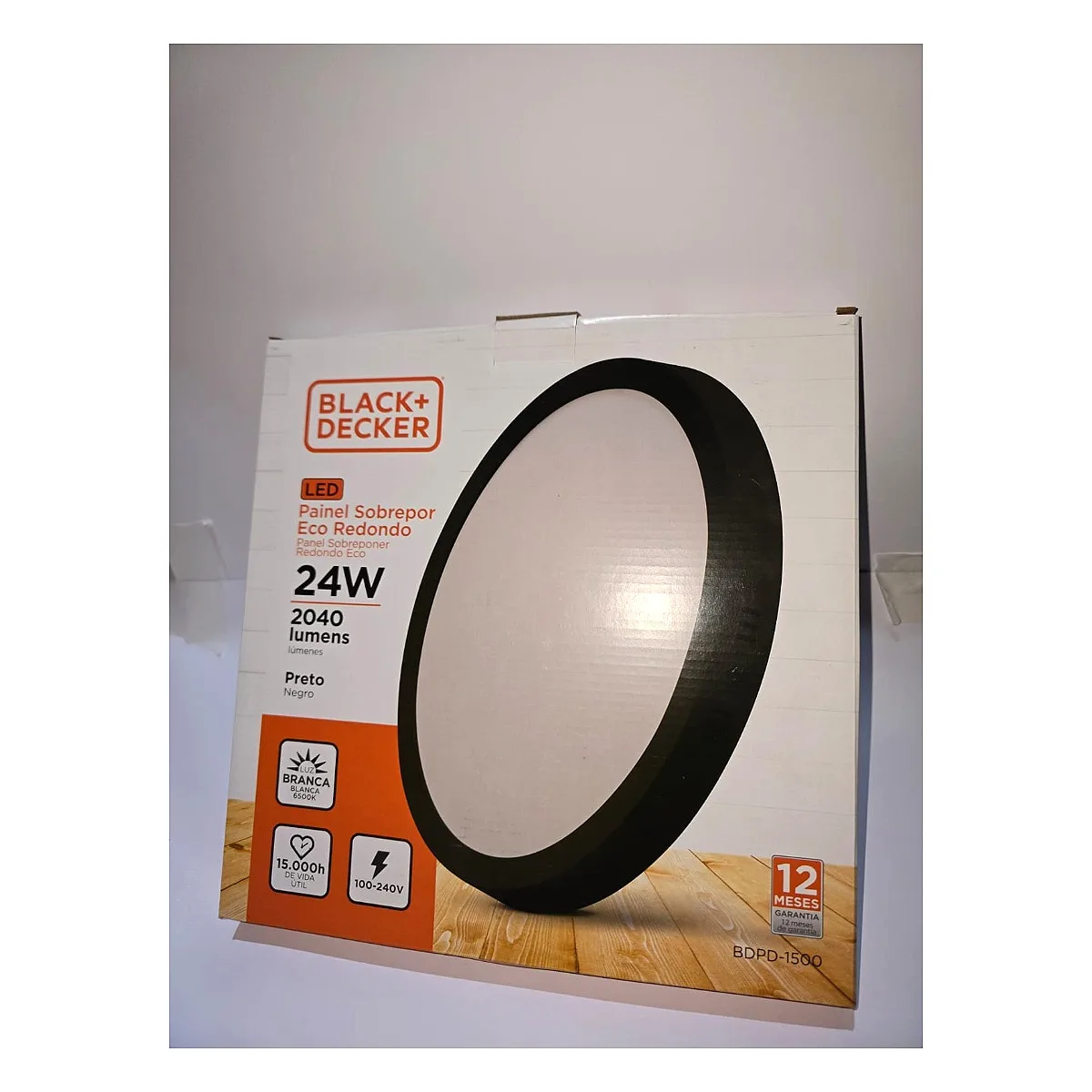 Painel LED Black Decker Sobrepor Redondo 24W Preto 6500K Painel LED Black Decker sobrepor redondo 24W preto 6500W luz fria na Led Marica RJ