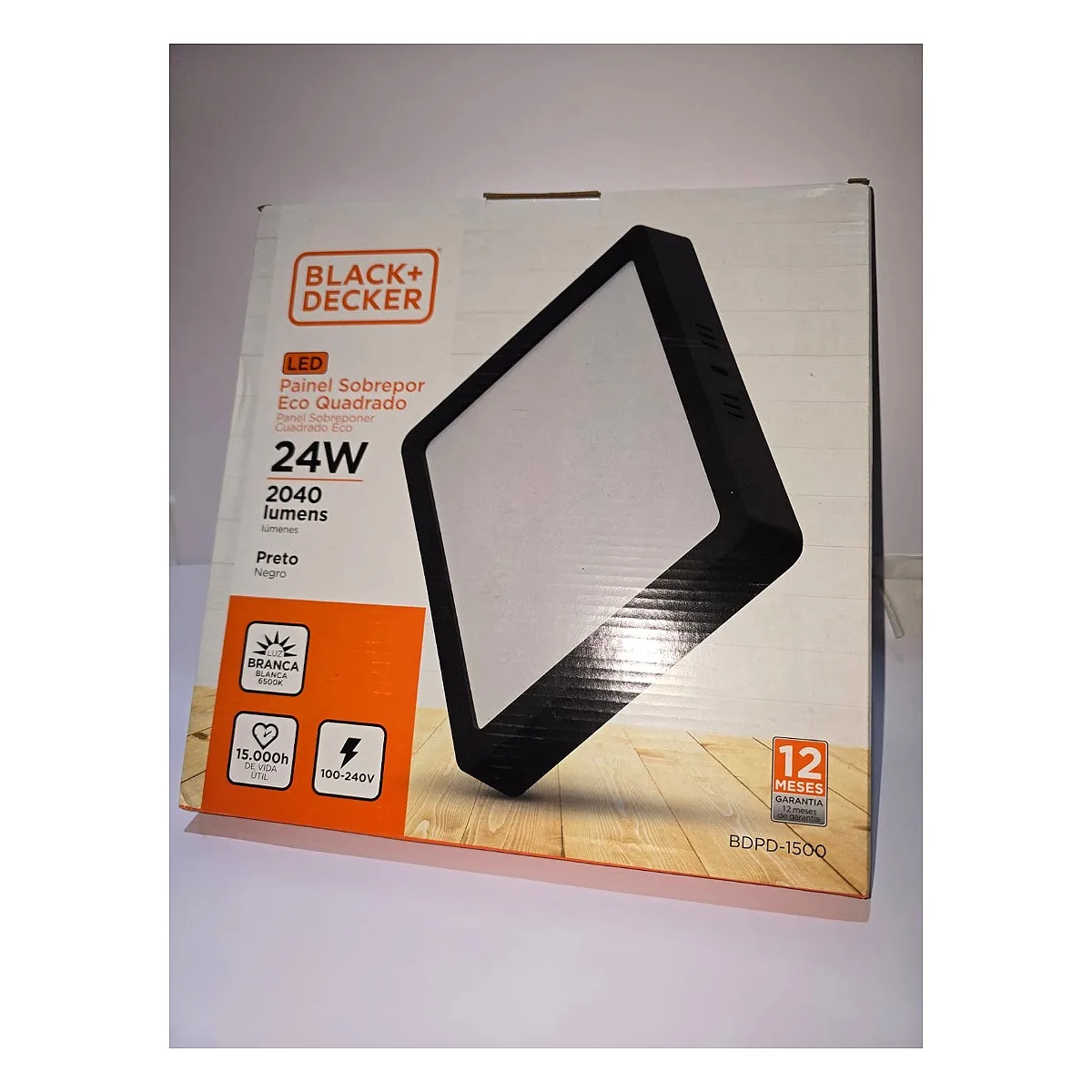 Painel B+D Sobrepor Quadrado 24w preto - 6500k Painel B+D Sobrepor Quadrado 24w preto - 6500k — Led Maricá