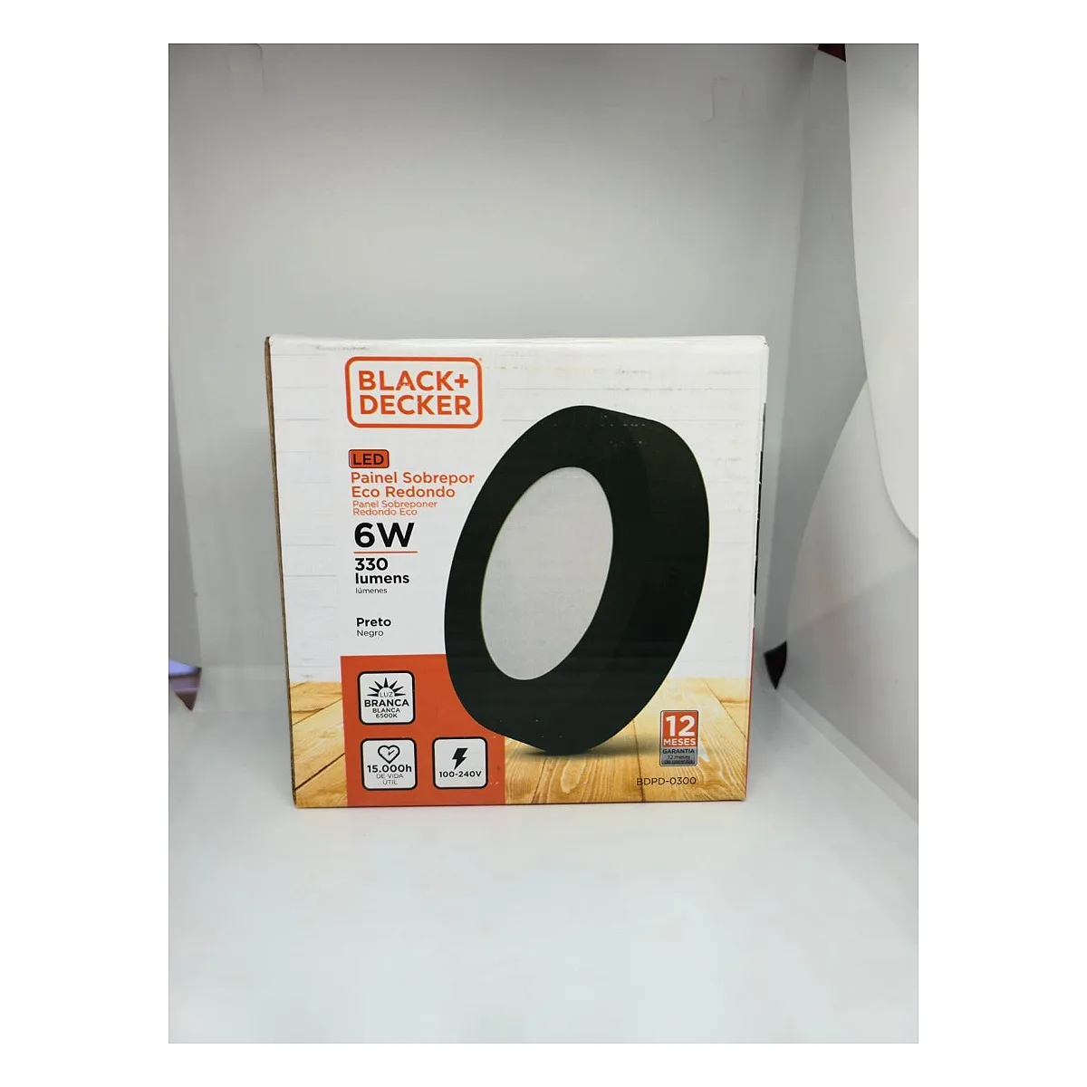 Painel LED Black + Decker Sobrepor Redondo 6W Preto 6500K Painel LED Black Decker sobrepor redondo 6w preto luz fria Led Maricá RJ