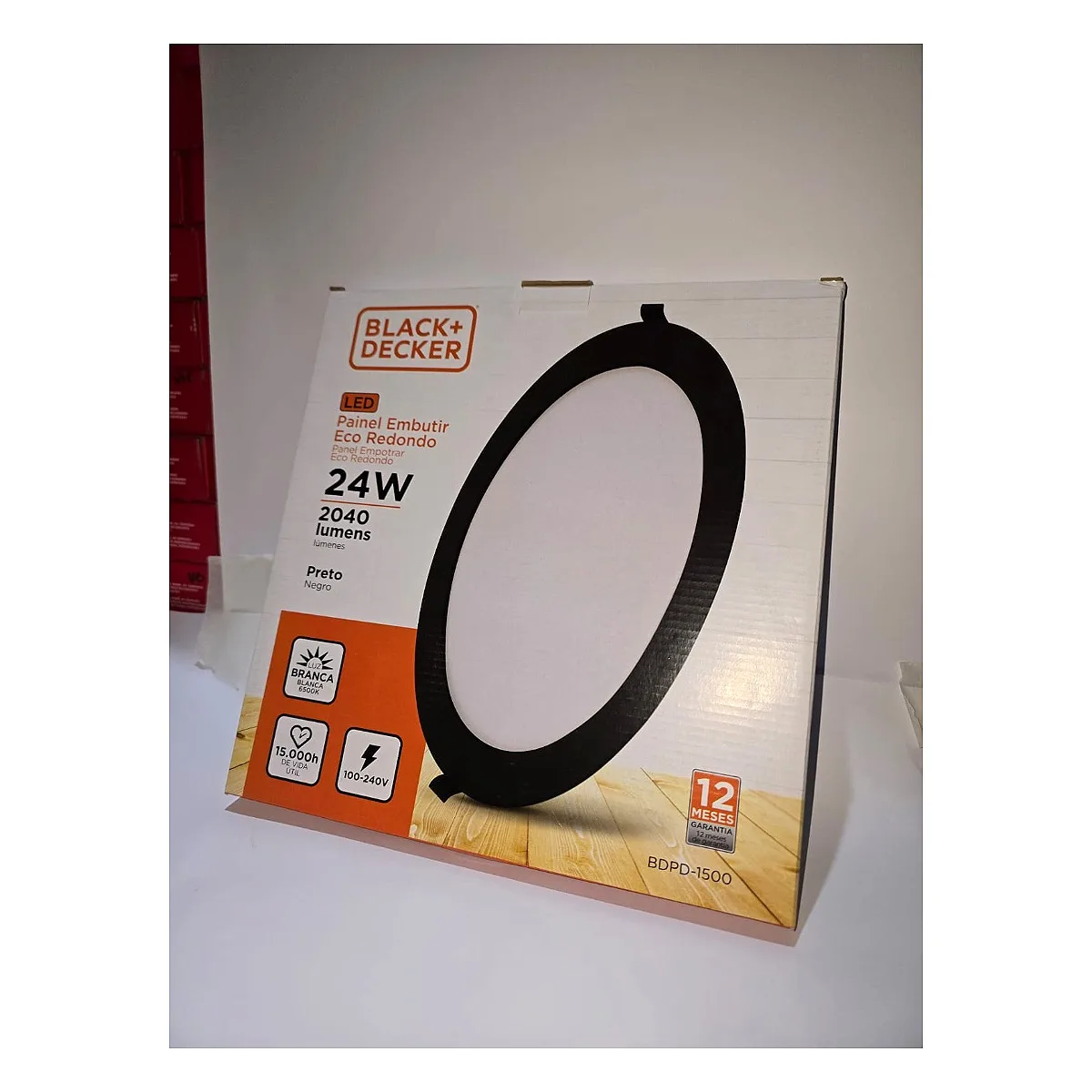 Painel LED Black + Decker Embutir Redondo 24W Preto 6500K Painel de LED embutir redondo 24W Black Decker preto luz branca 6500K em Maricá RJ.