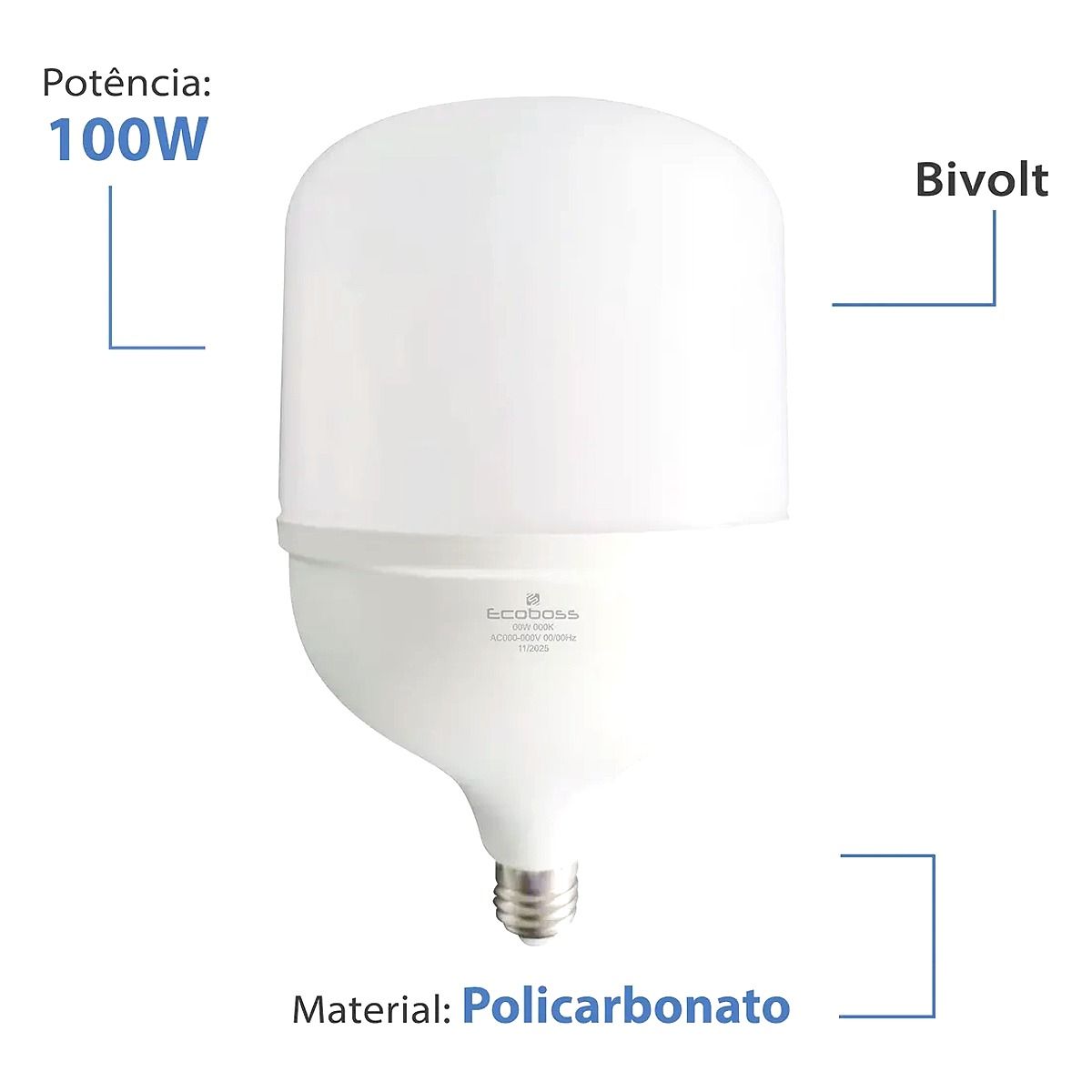 Lâmpada LED 100W Ecoboss branca fria soquete E27 para grandes ambientes na Led Maricá RJ
