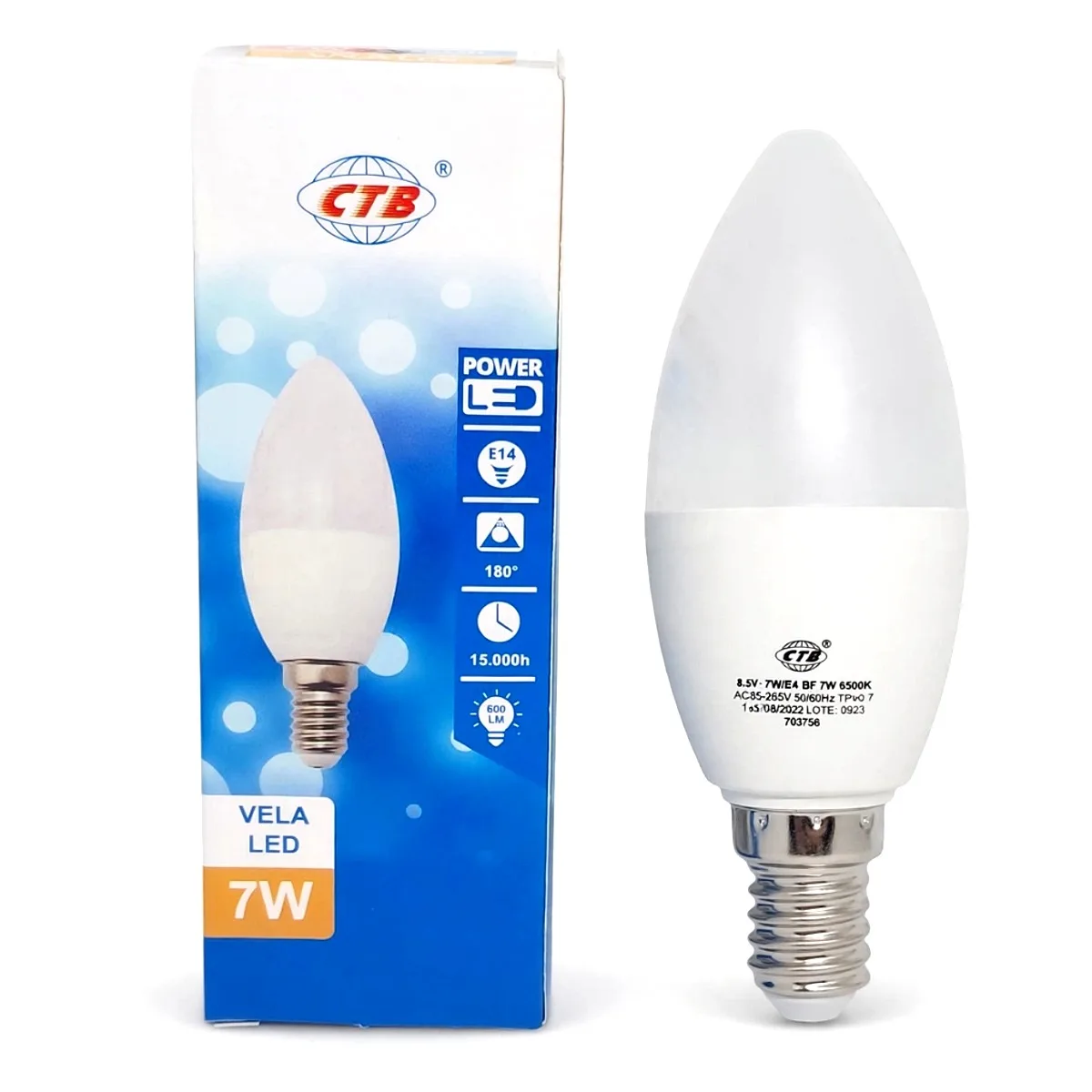 Lampada Vela LED 7W E14 Leitosa 6500k CTB Lampada vela LED 7W E14 leitosa 6500k CTB branca fria para lustres na Led Marica RJ