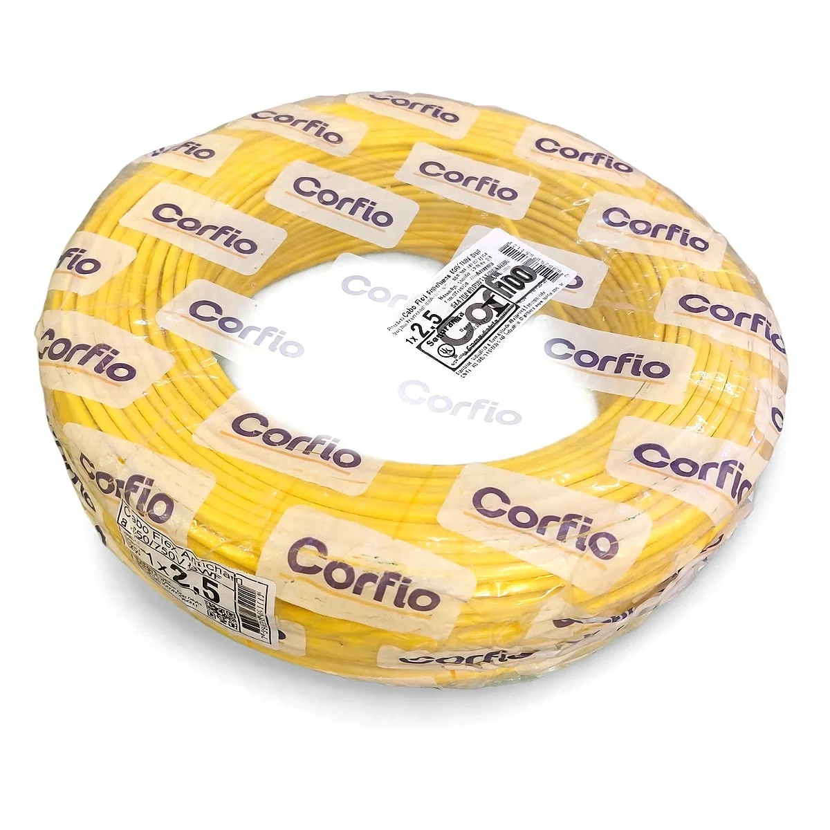 Fio Flexível 2,5mm Corfio Amarelo - 100 Metros Rolo de fio flexível 2,5mm Corfio 100 metros amarelo para instalações elétricas na Led Maricá RJ