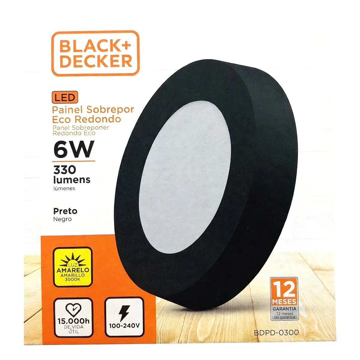 Painel B+D Sobrepor 6W Preto - 3000k Painel B+D Sobrepor 6W Preto - 3000k — Led Maricá