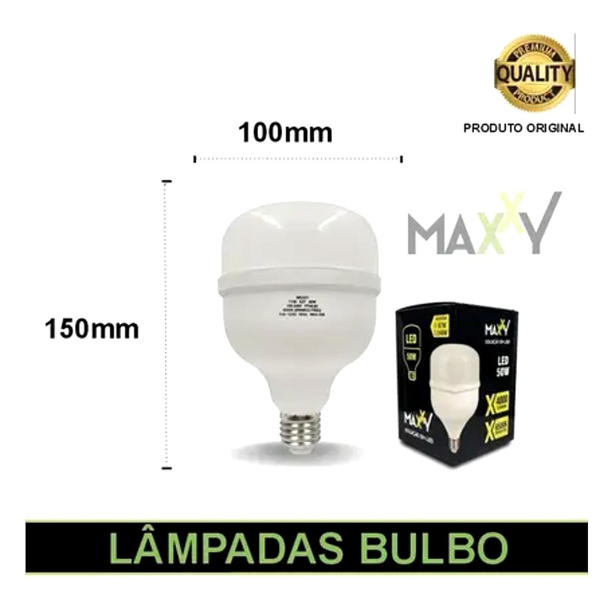 Lâmpada LED 50W T160 Maxxy Base E27 de alta potência para iluminação industrial e comercial na Led Maricá RJ.