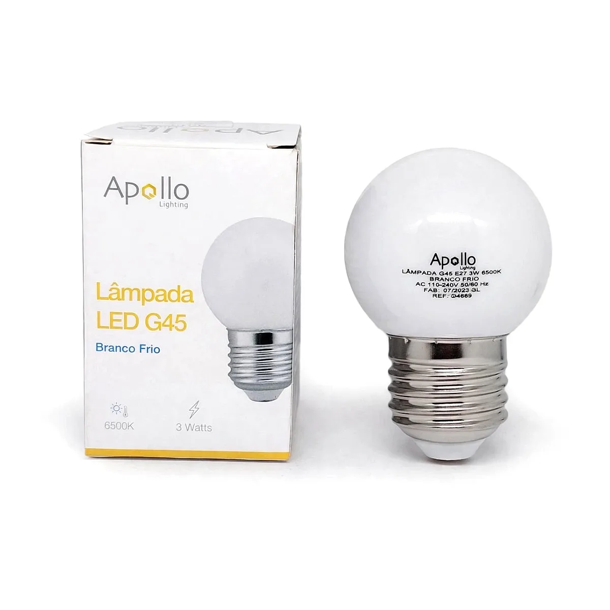 Lâmpada LED G45 3W E27 6500K Apollo Bolinha Lâmpada LED G45 3W E27 6500K Apollo branca fria na Led Maricá RJ