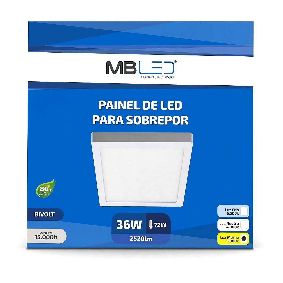 Painel Sobrepor MB Led Quadrado 36W - 3000k Painel Sobrepor MB Led Quadrado 36W - 3000k — Led Maricá