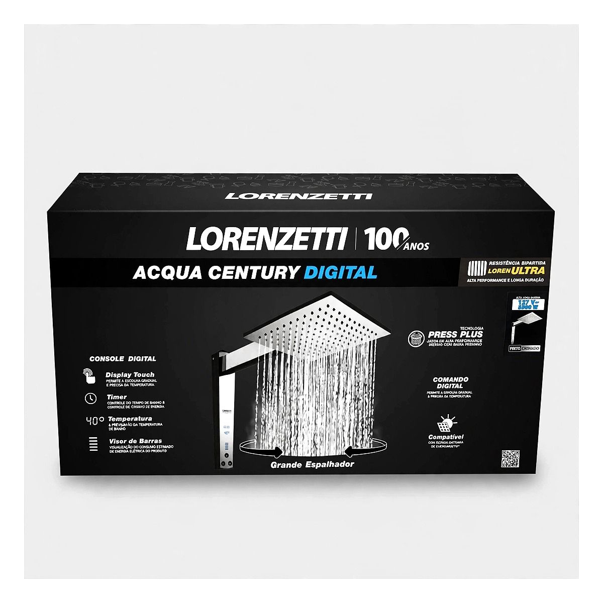 Chuveiro Lorenzetti Acqua Century Digital Preto Cromado | 127V 2