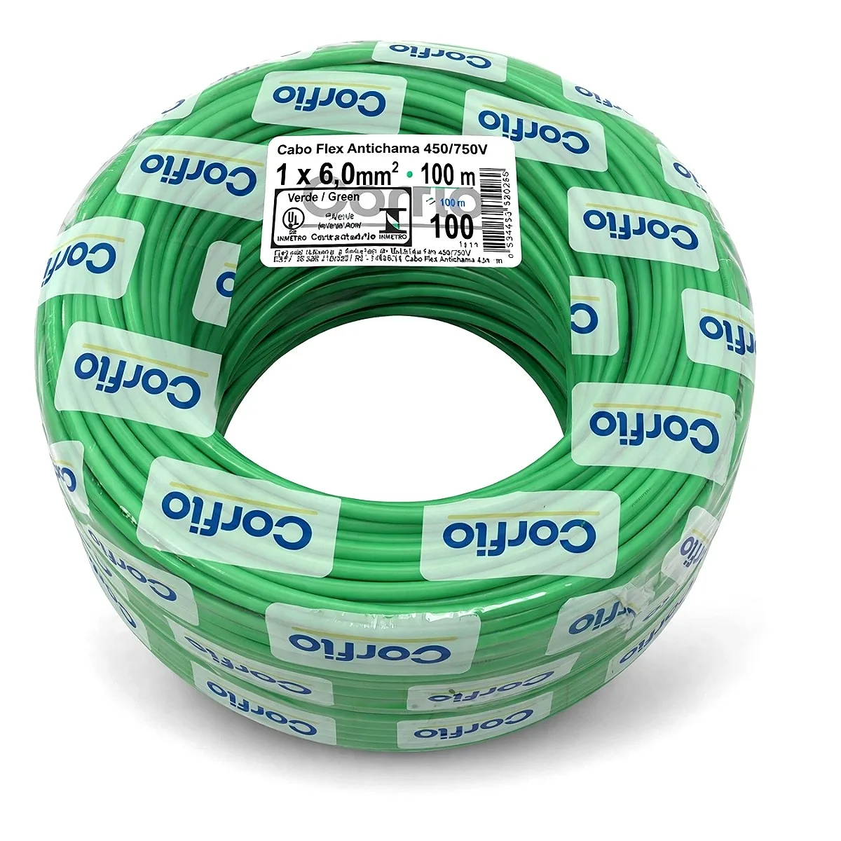 Fio Corfio 6,0 mm Verde 100 Metros Rolo de fio flexível Corfio 6,0 mm verde de 100 metros para instalações elétricas na Led Maricá RJ
