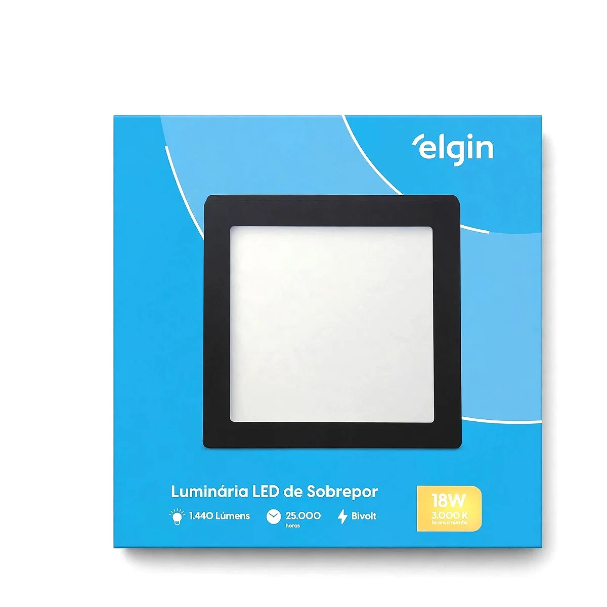 Painel Sobrepor Elgin Quadrado Preto 18W - 3000k Painel Sobrepor Elgin Quadrado Preto 18W - 3000k — Led Maricá