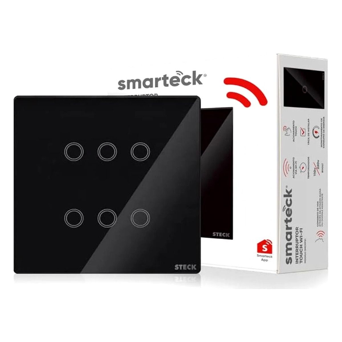 Interruptor 6 Touch Wi-Fi - Preto