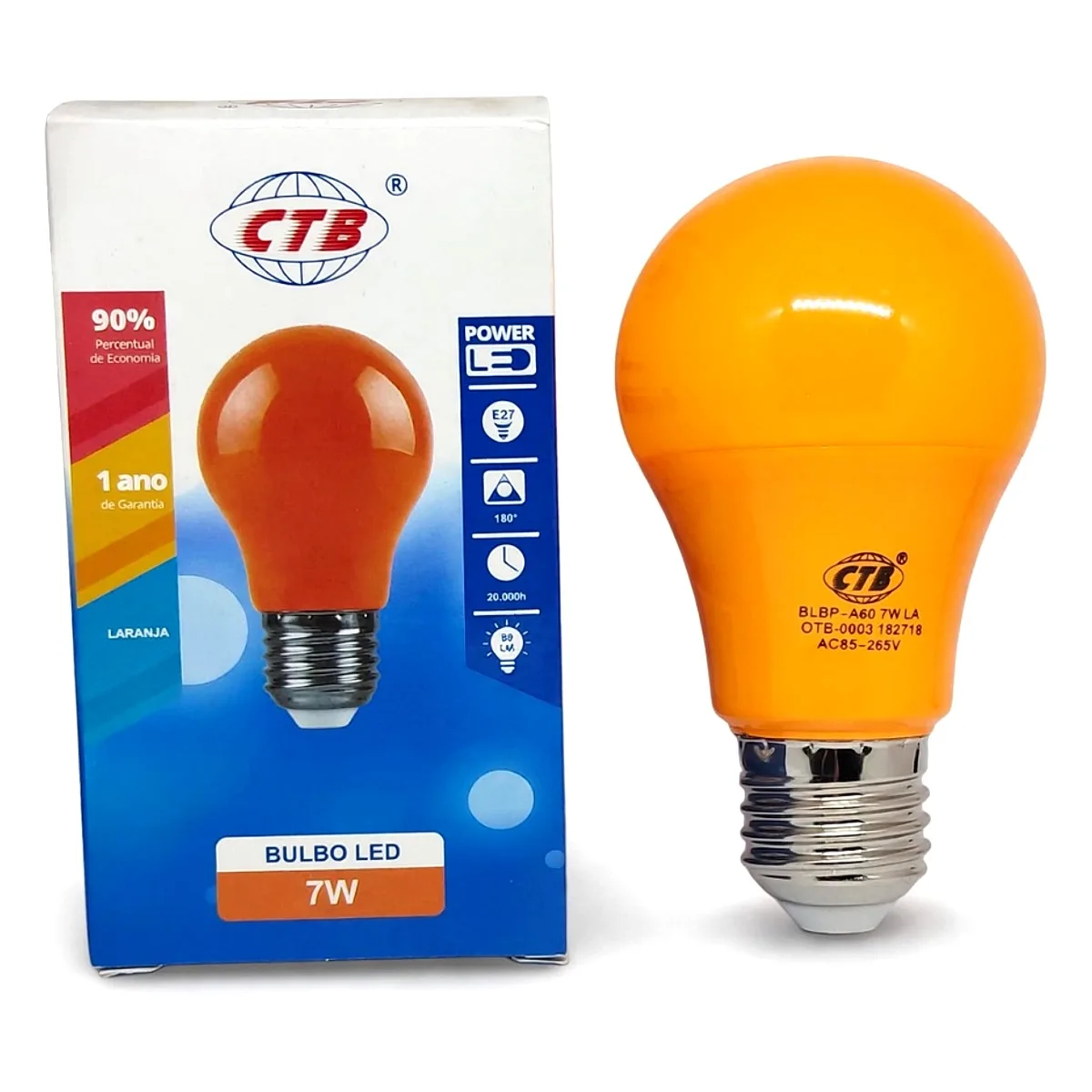 Lâmpada Bulbo LED 7W Laranja CTB Lâmpada bulbo LED 7W E27 cor laranja CTB disponível na Led Maricá RJ
